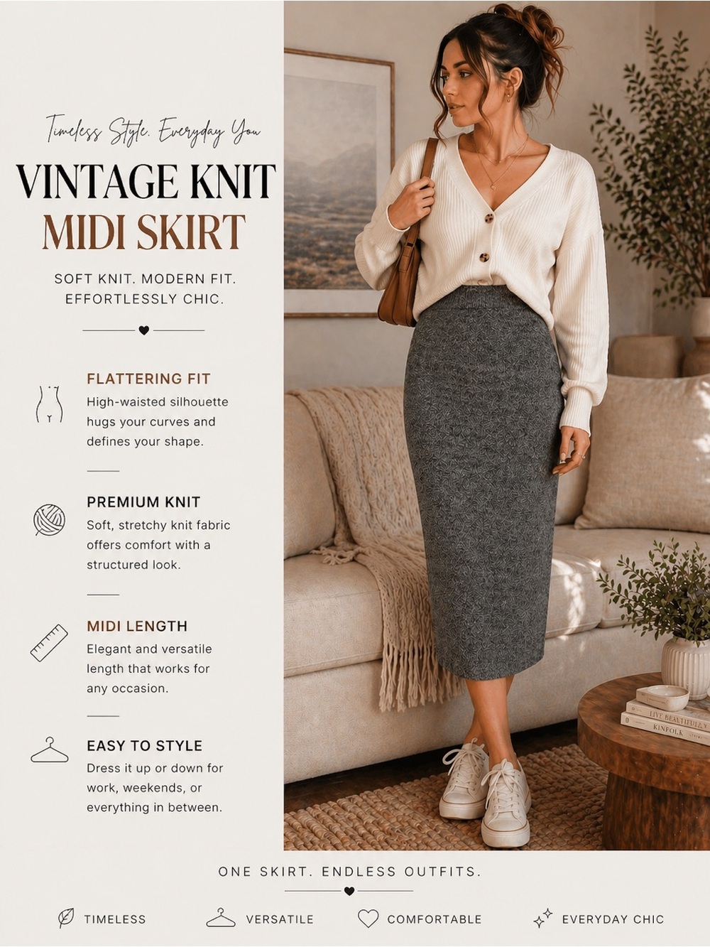Old Navy NWOT High Waist Midi Skirt Knit Stretch Bodycon Pencil Skirt Chic